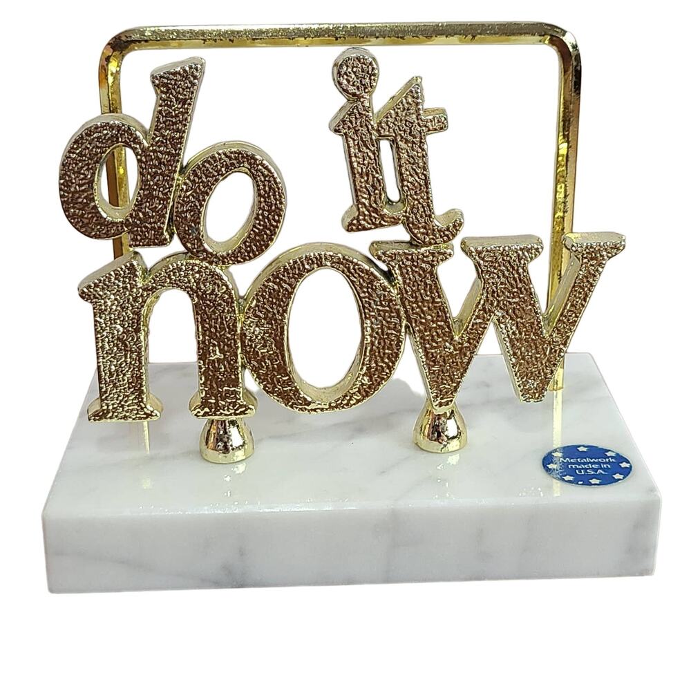 "DO IT NOW' Marble Base Metal Lettering Vintage Mail Letter Holder Home Office